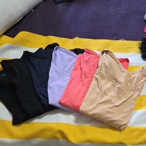 Amazon Essentials  Coral, Tan, Navy, Black(x2) and Lavender Square-Neck Tops 6pk